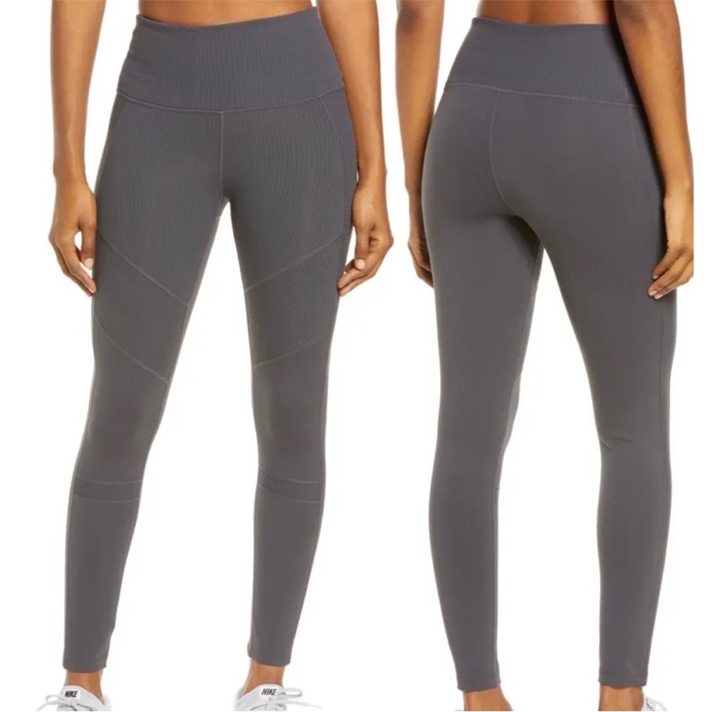 Zella high waisted ribbed dark gray moto leggings L